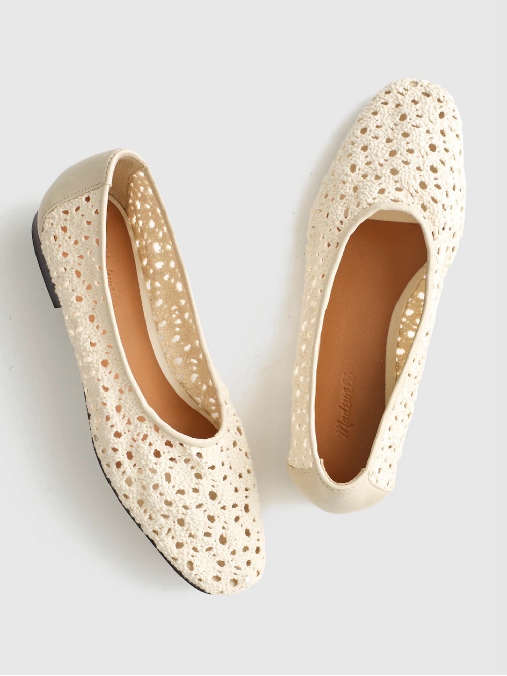 Madewell Mylie Ballet Flats Crochet Vintage Khaki Leather Trim Size 7.5